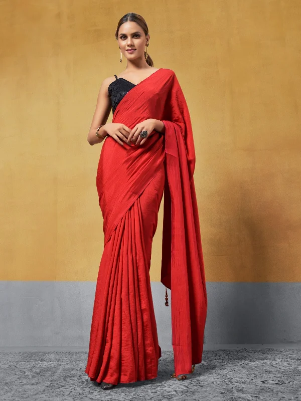 Women Party Wear Plain Satin Silk Saree with Sequence Worked Un Stitched Blouse Lightweight Chiffon Blouse