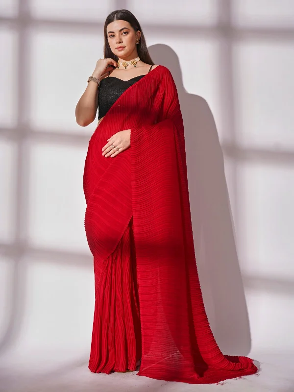 Women Party Wear Plain Georgette Saree with Sequence Worked Un Stitched Blouse Chic Ruffle Blouse