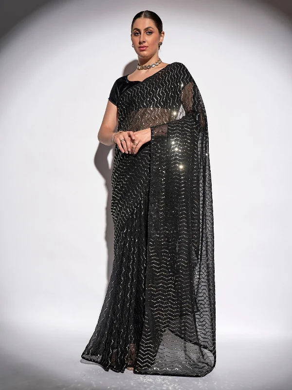 Women Party Wear Sequence Worked Saree with Un Stitched Blouse Modern Work Blouse