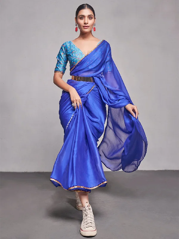 Women Party Wear Plain Saree with Designer Un Stitched Blouse Lightweight Tunic Blouse