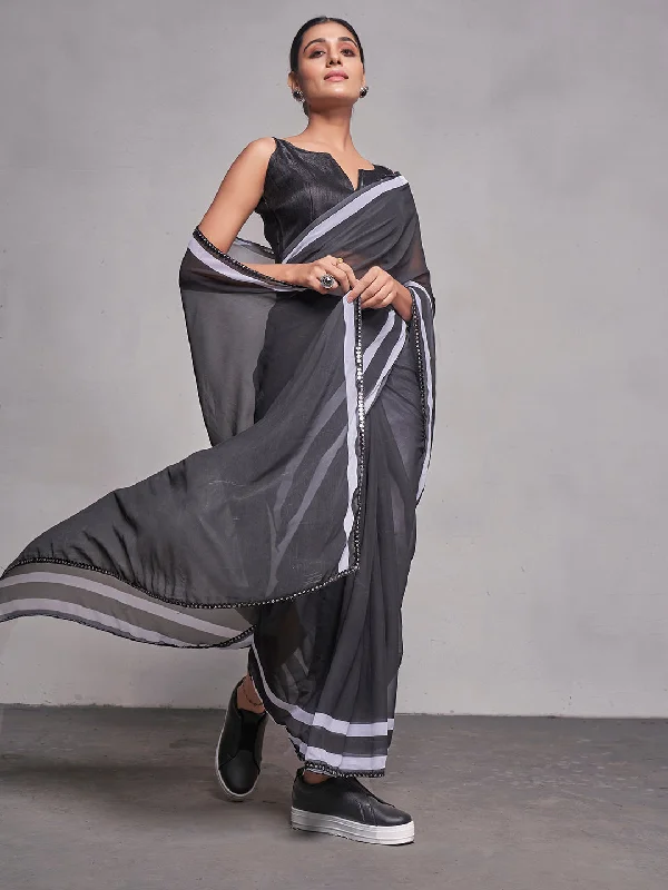 Women Party Wear Plain Saree with Designer Un Stitched Blouse Double-Layered Blouse