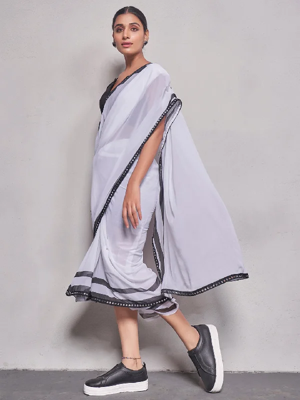Women Party Wear Plain Saree with Designer Un Stitched Blouse Delicate Bow Blouse