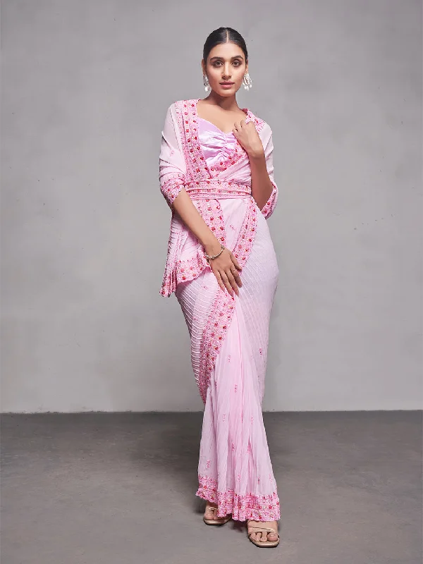 Women Party Wear Crushed Saree Saree with Designer Un Stitched Blouse Oversized Silk Blouse