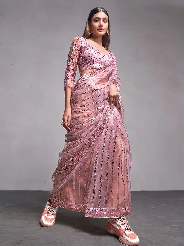 Women Party Wear Sequence Worked Saree with Designer Un Stitched Blouse Chic Off-Shoulder Blouse