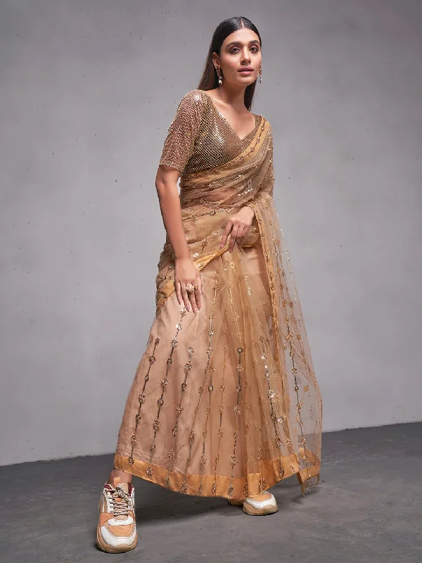 Women Party Wear Mirror Worked Saree with Designer Un Stitched Blouse Cotton Casual Blouse