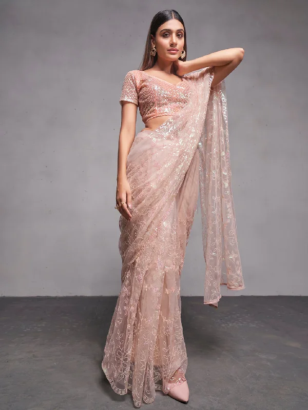 Women Party Wear Sequence Worked Saree with Designer Un Stitched Blouse Satin Long Blouse