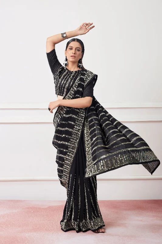 Women Party Wear Sequence Worked Saree with Designer Un Stitched Blouse Chic Ruffle Blouse