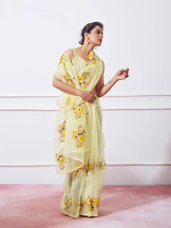 Women Party Wear Embroidery Worked Saree with Designer Un Stitched Blouse Mandarin Collar Blouse