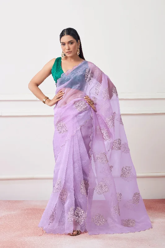 Women Party Wear Organza Saree with Designer Un Stitched Blouse Feminine Satin Blouse