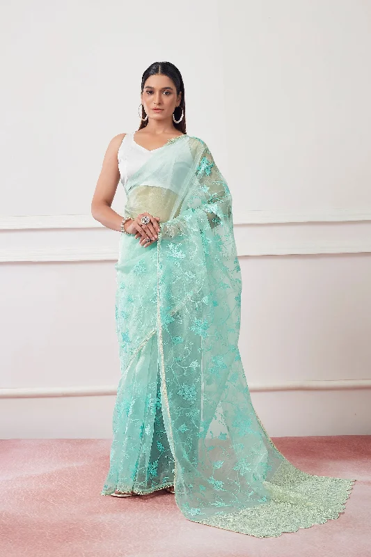 Women Party Wear Organza Saree with Designer Un Stitched Blouse Modern Work Blouse