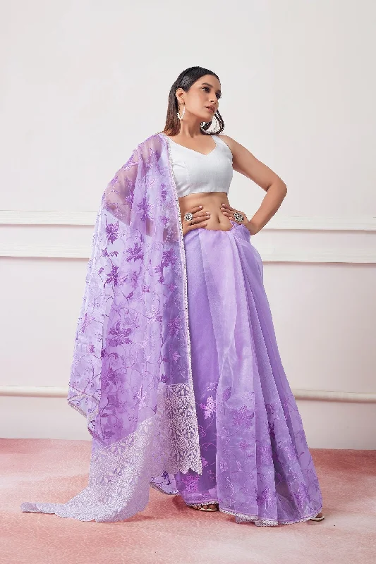 Women Party Wear Organza Saree with Designer Un Stitched Blouse Elegant Semi-Sheer Blouse