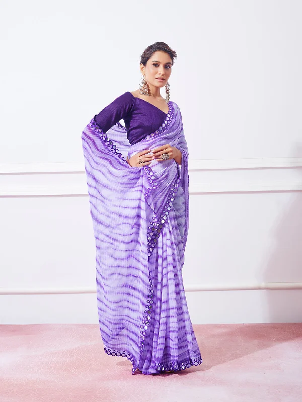 Women Party Wear Leheriya Print Saree with Designer Un Stitched Blouse Smart Casual Blouse