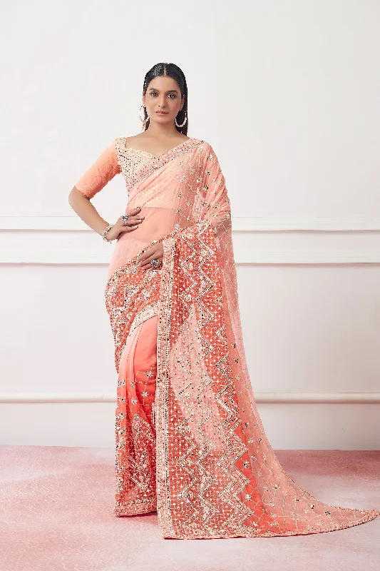 Women Party Wear Sequence Worked Saree with Designer Un Stitched Blouse Delicate Pleat Blouse