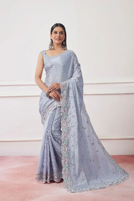 Women Party Wear Sequence Worked & Embroidery Worked Saree with Designer Un Stitched Blouse Lightweight Tunic Blouse