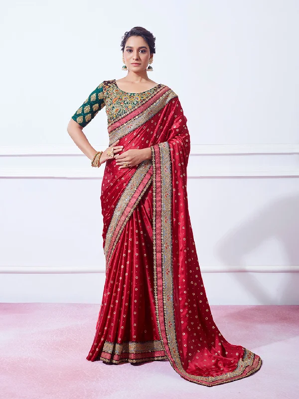 Women Party Wear Sequence Worked & Embroidery Worked Saree with Designer Un Stitched Blouse Collared Satin Blouse