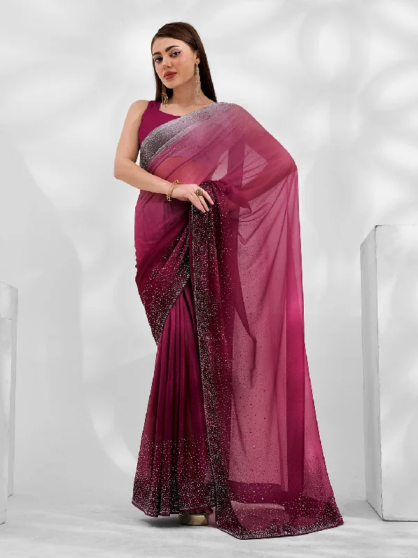 Women Party Wear Stone Worked Lycra Saree With Un Stitched Blouse Chic Square Blouse