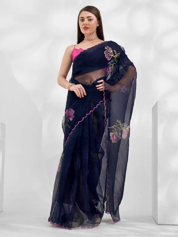 Women Party Wear Printed Organza Silk Saree With Un Stitched Blouse Vintage Polka Blouse