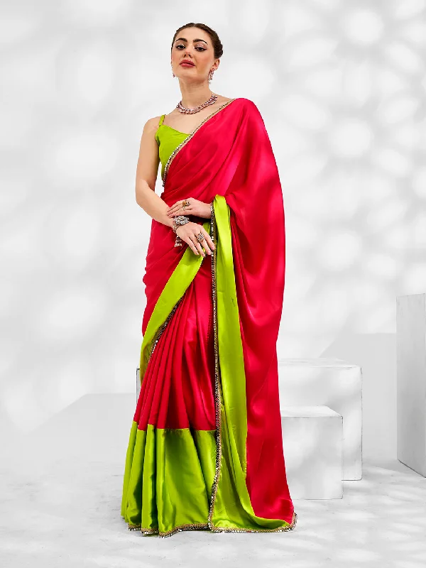 Women Party Wear Satin Saree With Un Stitched Blouse Boho Printed Blouse