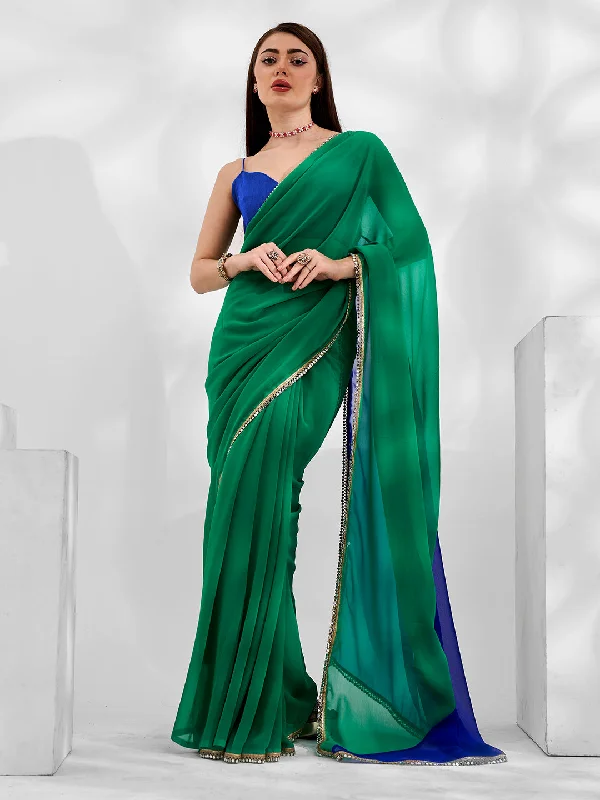 Women Party Wear Georgette Saree With Un Stitched Blouse Chic Ruffle Blouse