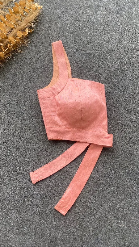 Peach silk waist band patterned blouse Modern Oversized Blouse