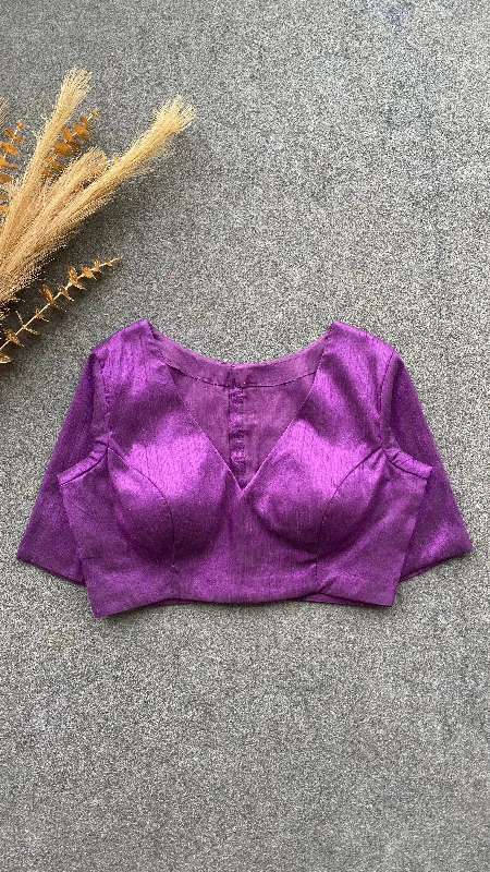 Purple silk V neck patterned blouse Soft Pastel Blouse