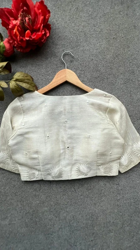 Silver tissue mirror embroidery work blouse Delicate Pleat Blouse