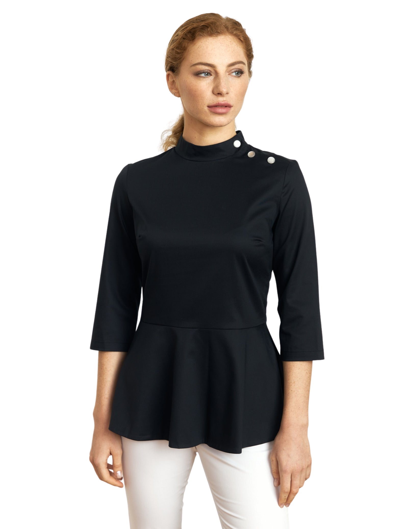 Treat in Style Women's Button Peplum Blouse - Black Modern Work Blouse
