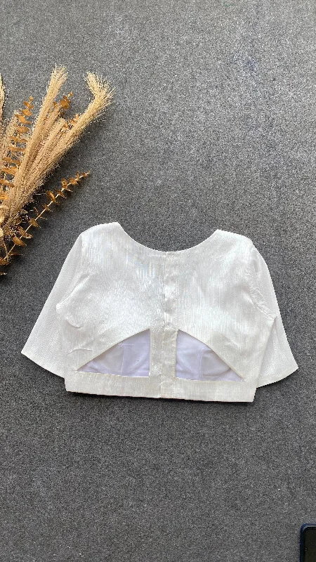 White silk V neck patterned blouse Casual Stripe Blouse