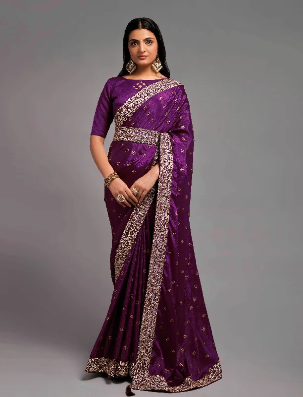 Women Party Wear Premium Chinon Silk Saree With Un Stitched Blouse Wrap Front Blouse