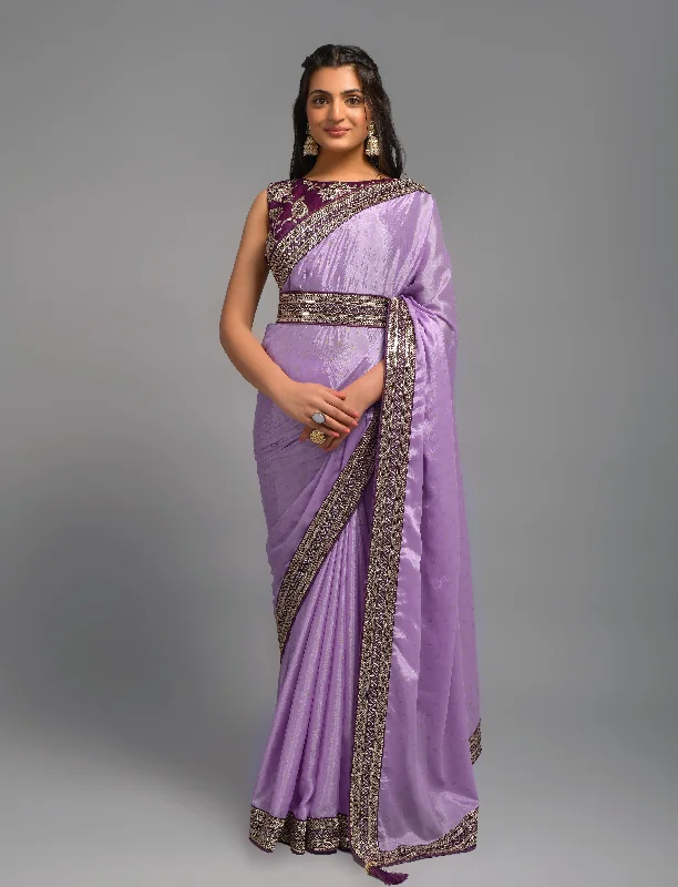 Women Party Wear Premium Chinon Silk Saree With Un Stitched Blouse Vintage Polka Blouse
