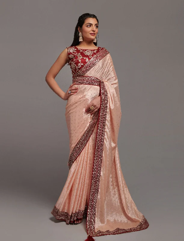 Women Party Wear Premium Chinon Silk Saree With Un Stitched Blouse Cotton Casual Blouse