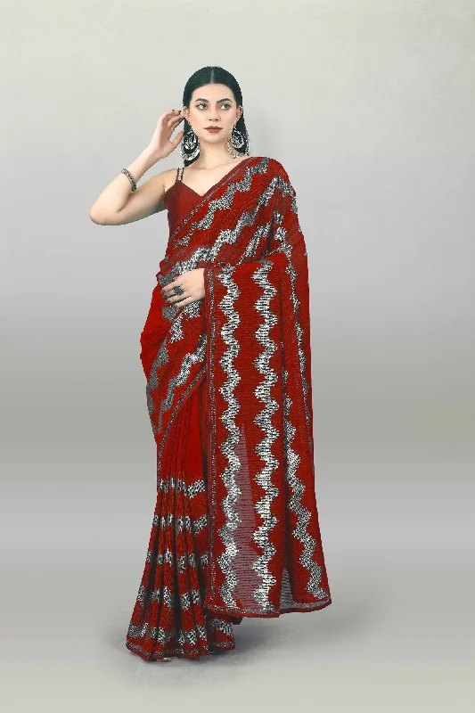 Women Party Wear Sequence Worked Georgette Saree with Un Stitched Blouse Soft Pastel Blouse