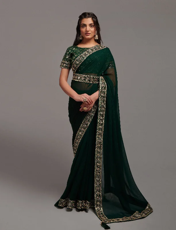Women Party Wear Premium Chinon Silk Saree With Un Stitched Blouse Vintage Lace Blouse