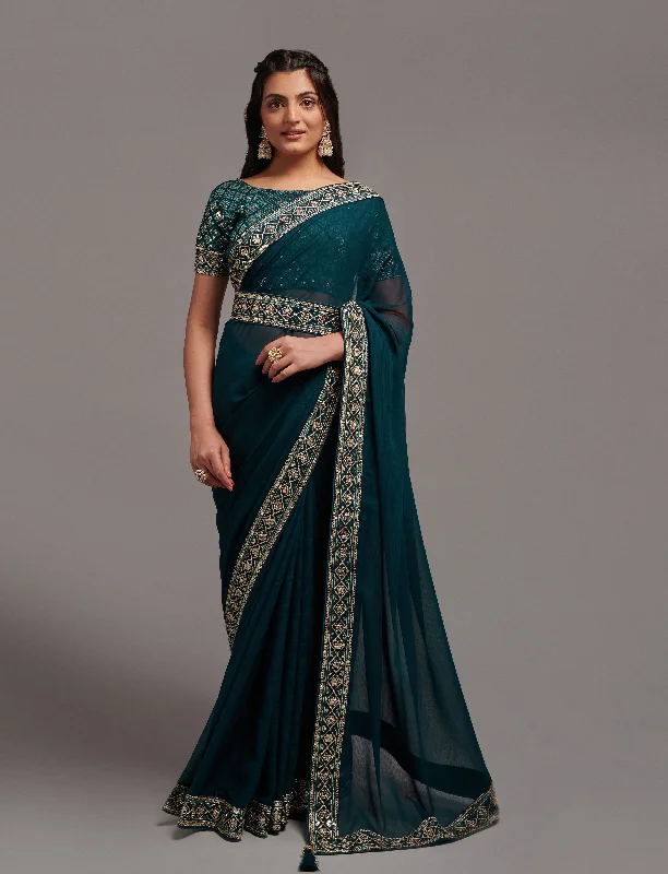 Women Party Wear Premium Chinon Silk Saree With Un Stitched Blouse Casual Button Blouse