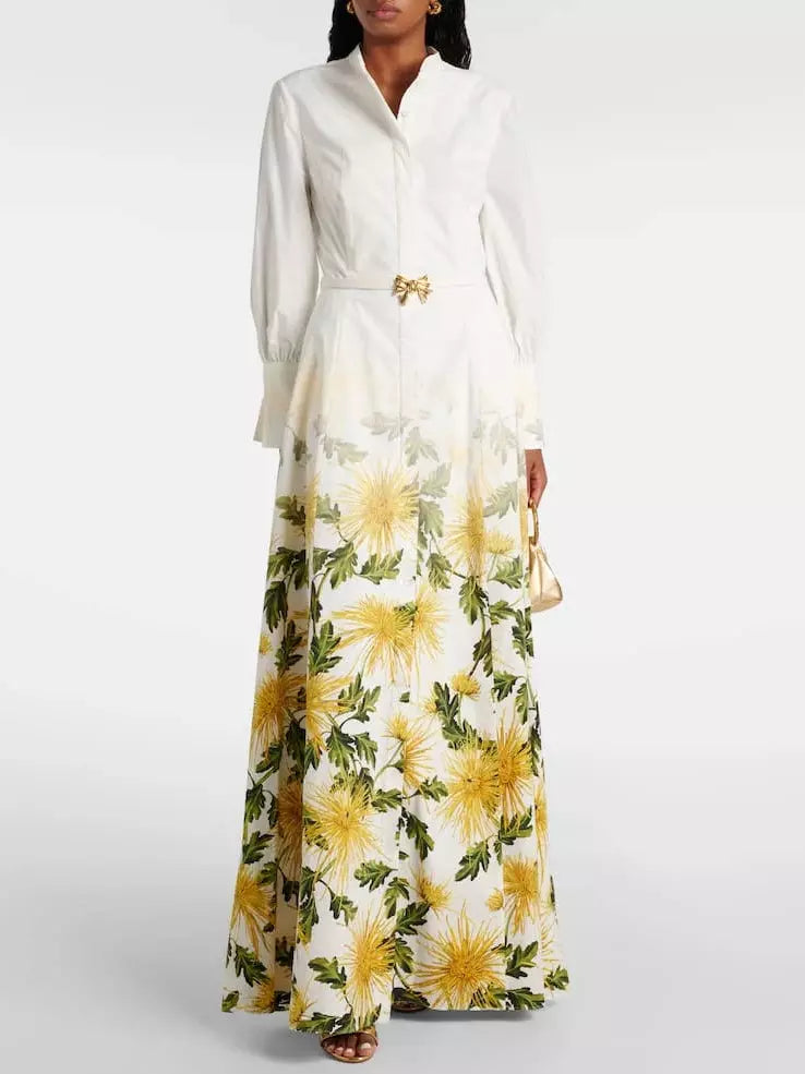 Belted Floral-Print Cotton-Blend Poplin Maxi Dress Trendy Printed Maxi Dress