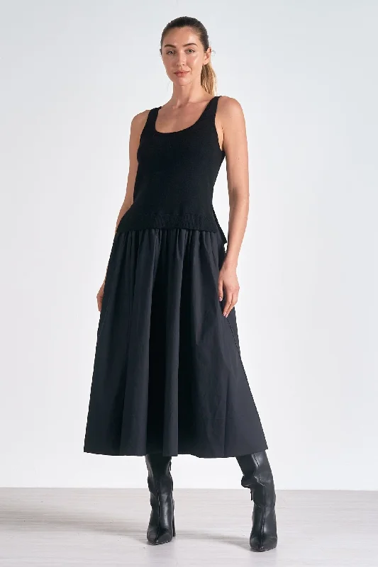 Black Knit Tank Cotton Skirt Maxi Dress Comfortable Casual Maxi Dress