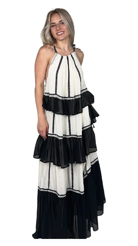 Black/White Tiered Maxi Dress Cozy Longline Maxi Dress