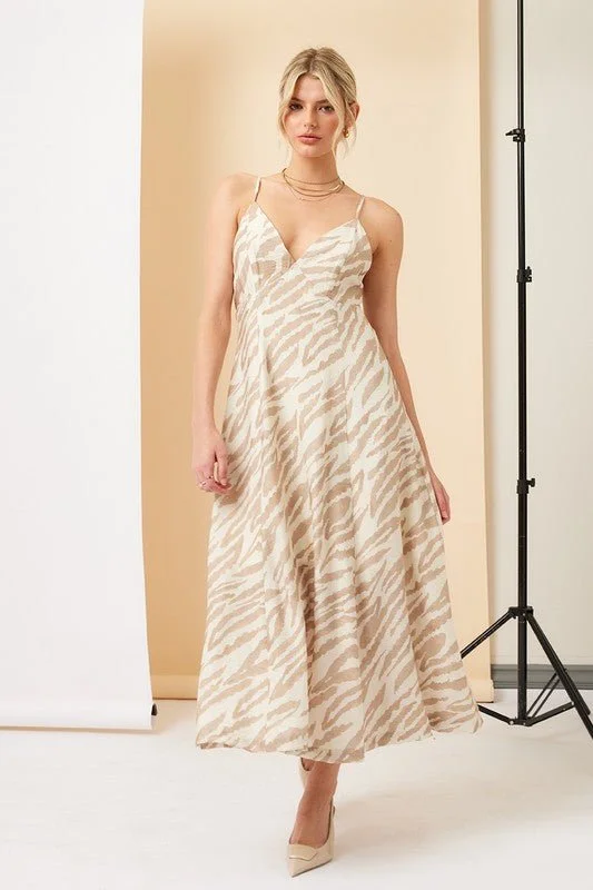 Cream Animal Print Strappy Maxi Dress Trendy Off-Shoulder Ruffle Maxi Dress