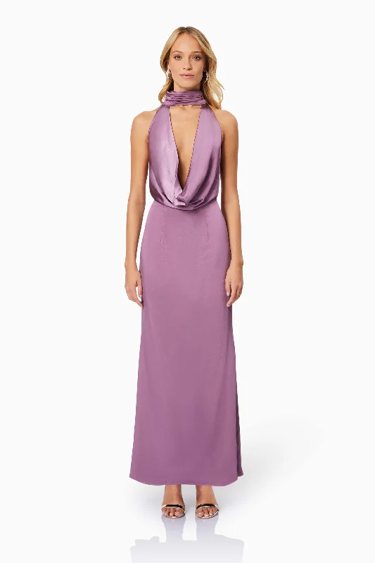 Faith Deep Neckline Maxi Dress In Purple Fashionable Layered Maxi Dress
