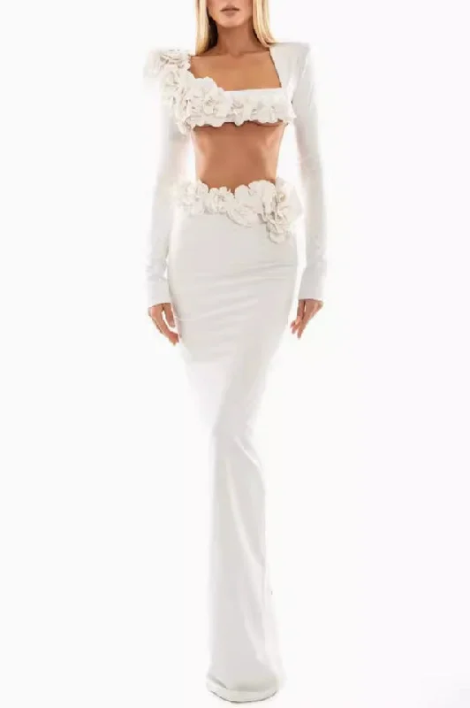Flower Detail Two Piece Maxi Dress Comfortable Casual Maxi Dress