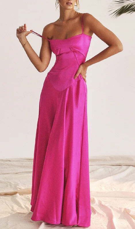 FUCHSIA LACE UP MAXI DRESS Elegant Maxi Dress with Belt