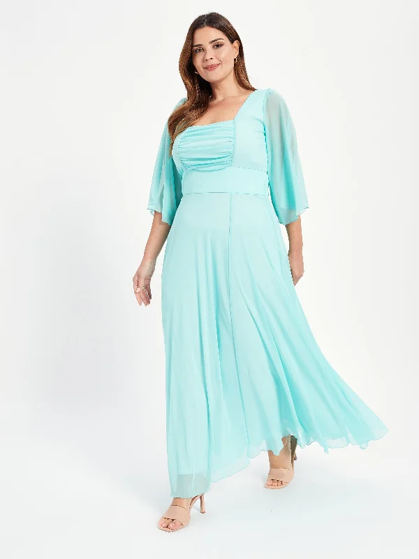 Genie Mint Ruched Bodice Maxi Dress Stylish V-Neck Maxi Dress