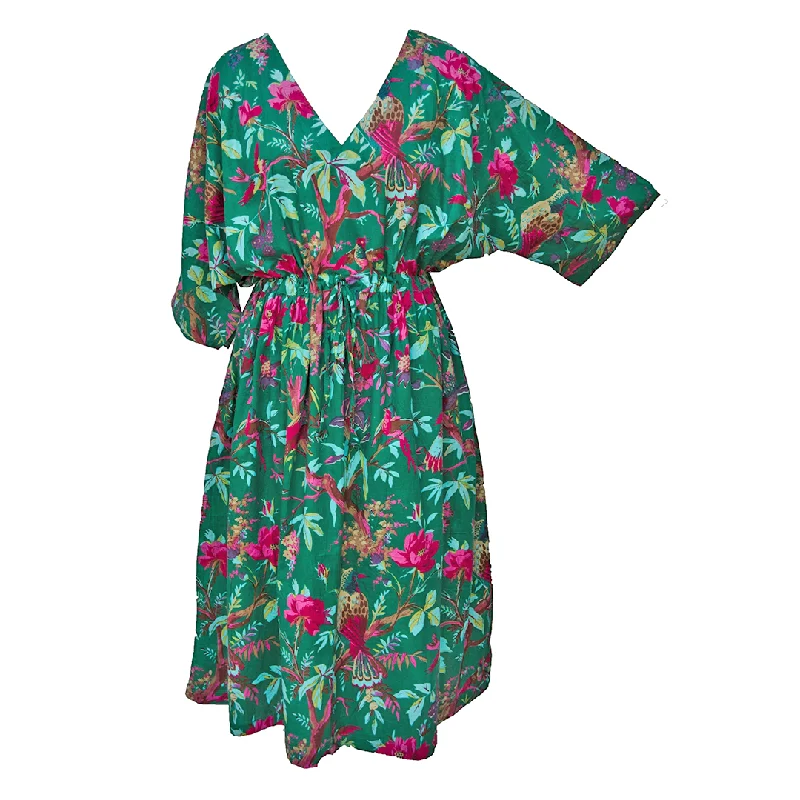 Jade Green Birdies Cotton Maxi Dress UK Size 18-32 M160 Comfortable Fitted Maxi Dress