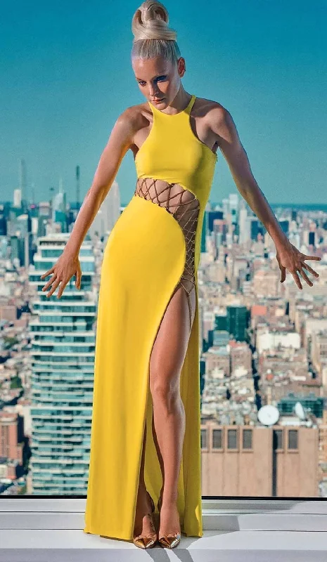 HOLLOW HIGH SPLIT MAXI DRESS IN YELLOW Fashionable Off-Shoulder Maxi Dress