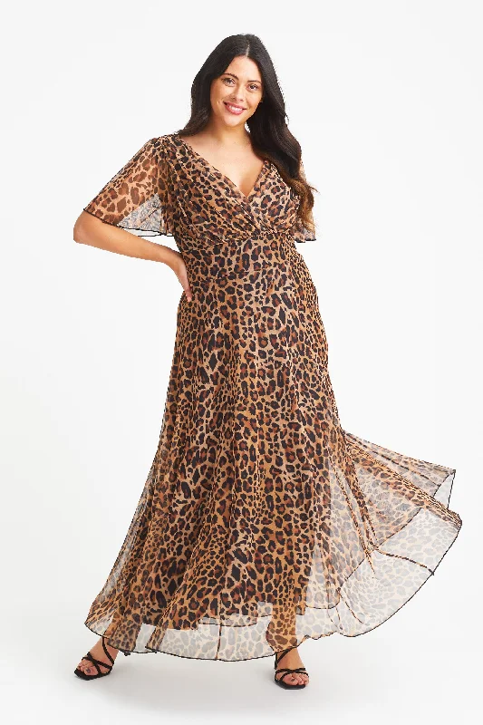 Isabelle Leopard Print Float Sleeve Maxi Dress Cozy Ribbed Maxi Dress