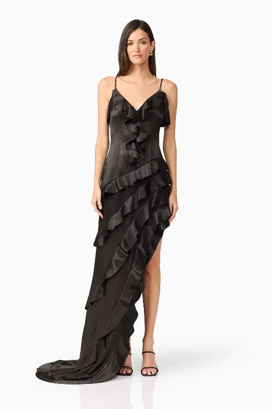 Kyla Asymmetrical Maxi Dress In Black Fashionable Halter Neck Maxi Dress