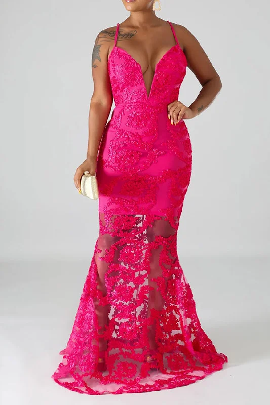 Lace Patchwork Glamorous Fishtail Maxi Dress Stylish Boho Chic Maxi Dress