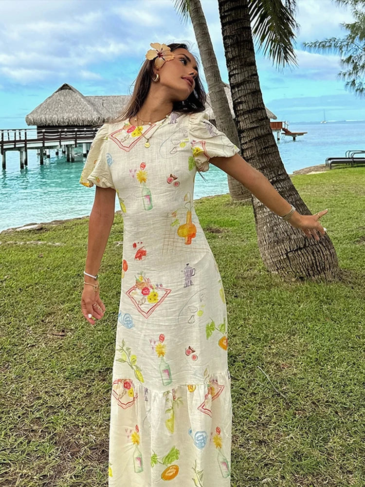 LIZAKOSHT  -  Ladies' Sexy Maxi Dress Backless Design Cartoon Pattern Lotus Leaf Dresses Slim Fit Summer Fashion Women's Clothing Elegant Maxi Dress with Pockets