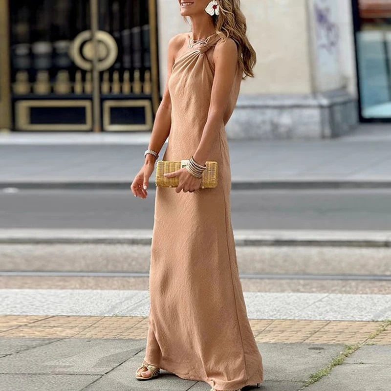 LIZAKOSHT  -  Women Cocktail Slim One Piece Maxi Dress Elegant Solid Off Shoulder Evening Party Gowns Sexy 2024 Ladies Diagonal Collar Dresses Stylish Empire Waist Maxi Dress