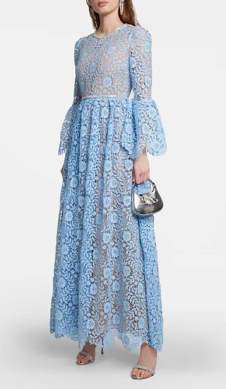LONG SLEEVE ROSE LACE MAXI DRESS IN BLUE Comfortable Cotton Maxi Dress